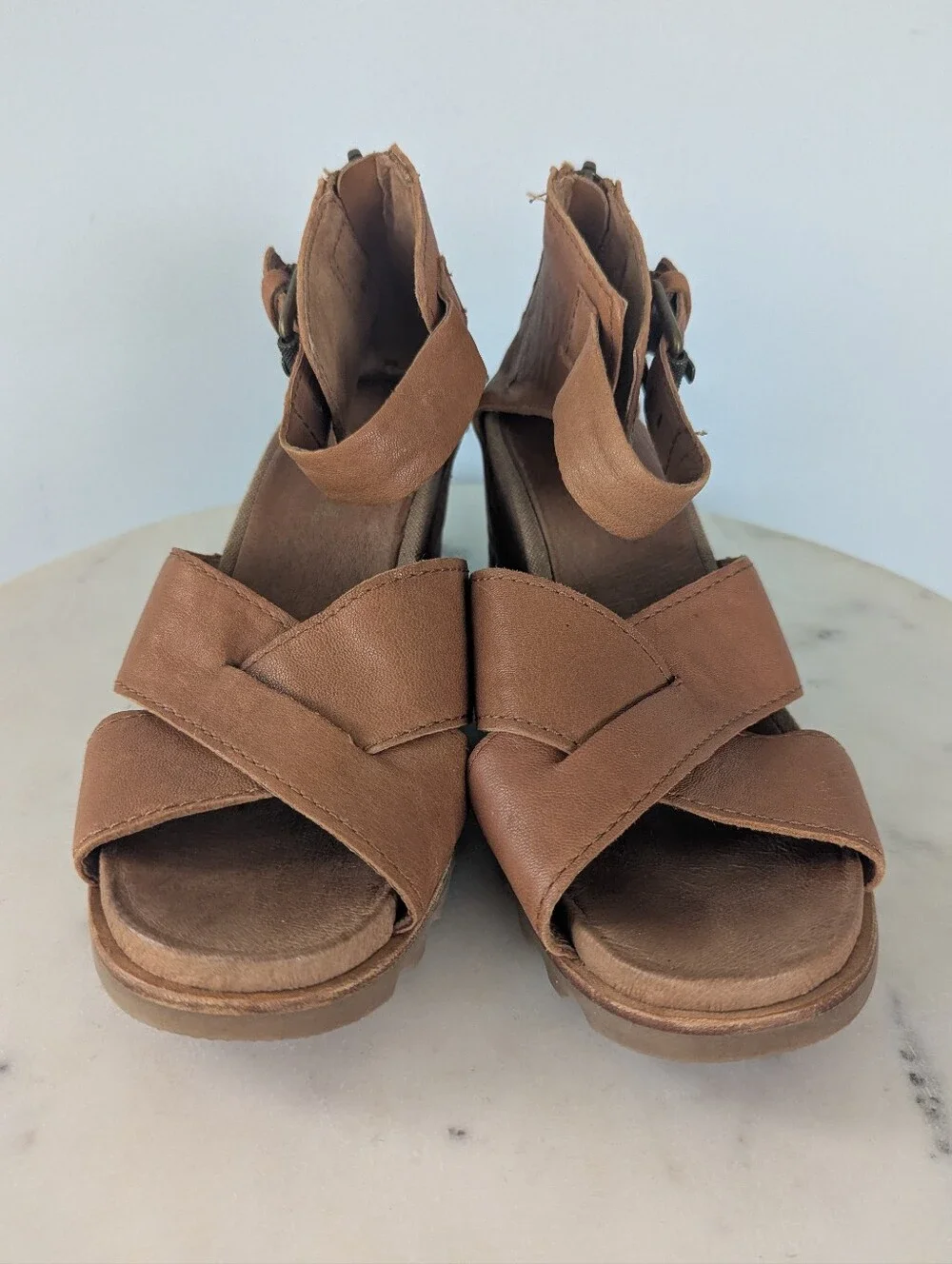 Sorel Women's Joanie Brown Leather Wedge Sandals